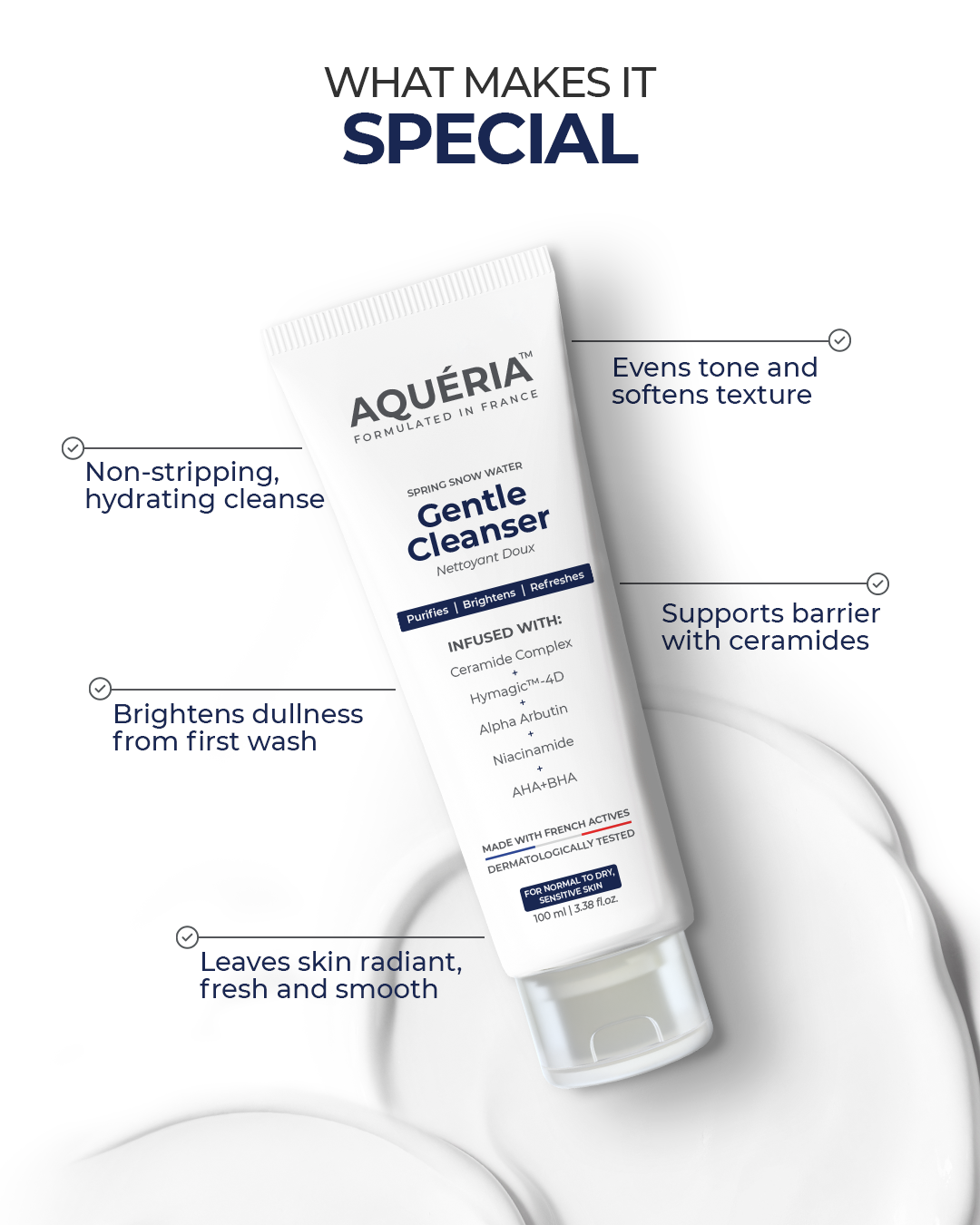 Aqueria Mini Cleanser bottle on a pristine background, highlighting its compact size.