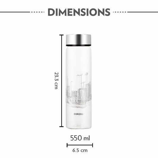 Borosil Neo Wide Mouth Roma Glass Bottle 550 ml
