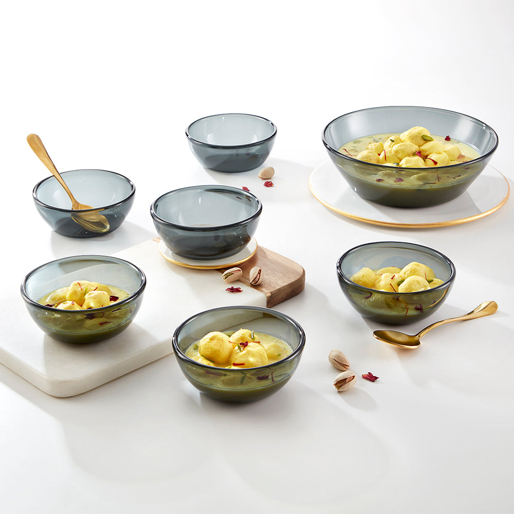 Borosil Aura Ion Glass Small Pudding Set Grey 7 Pcs Set