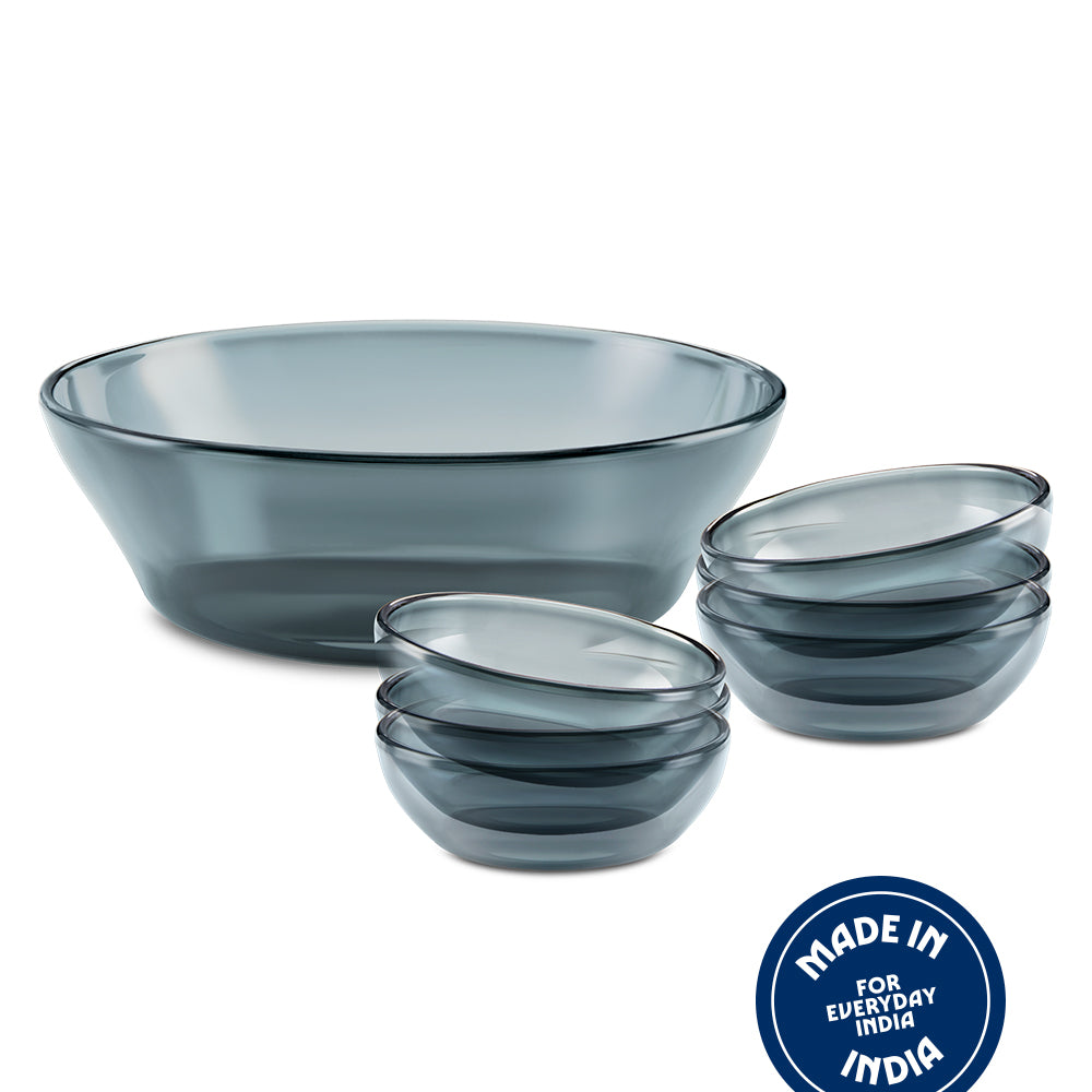 Borosil Aura Ion Glass Small Pudding Set Grey 7 Pcs Set
