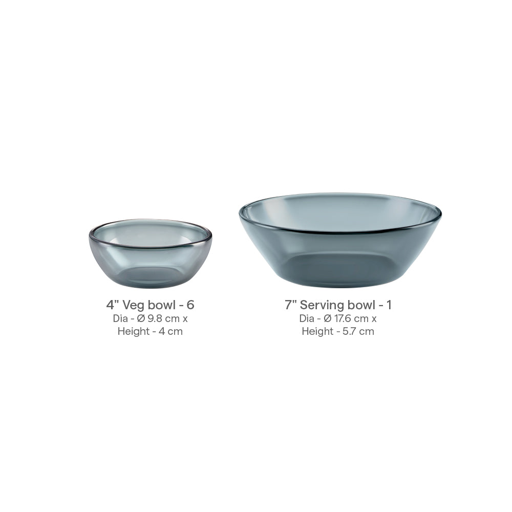 Borosil Aura Ion Glass Small Pudding Set Grey 7 Pcs Set