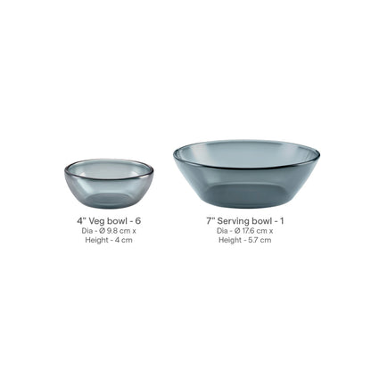 Borosil Aura Ion Glass Small Pudding Set Grey 7 Pcs Set