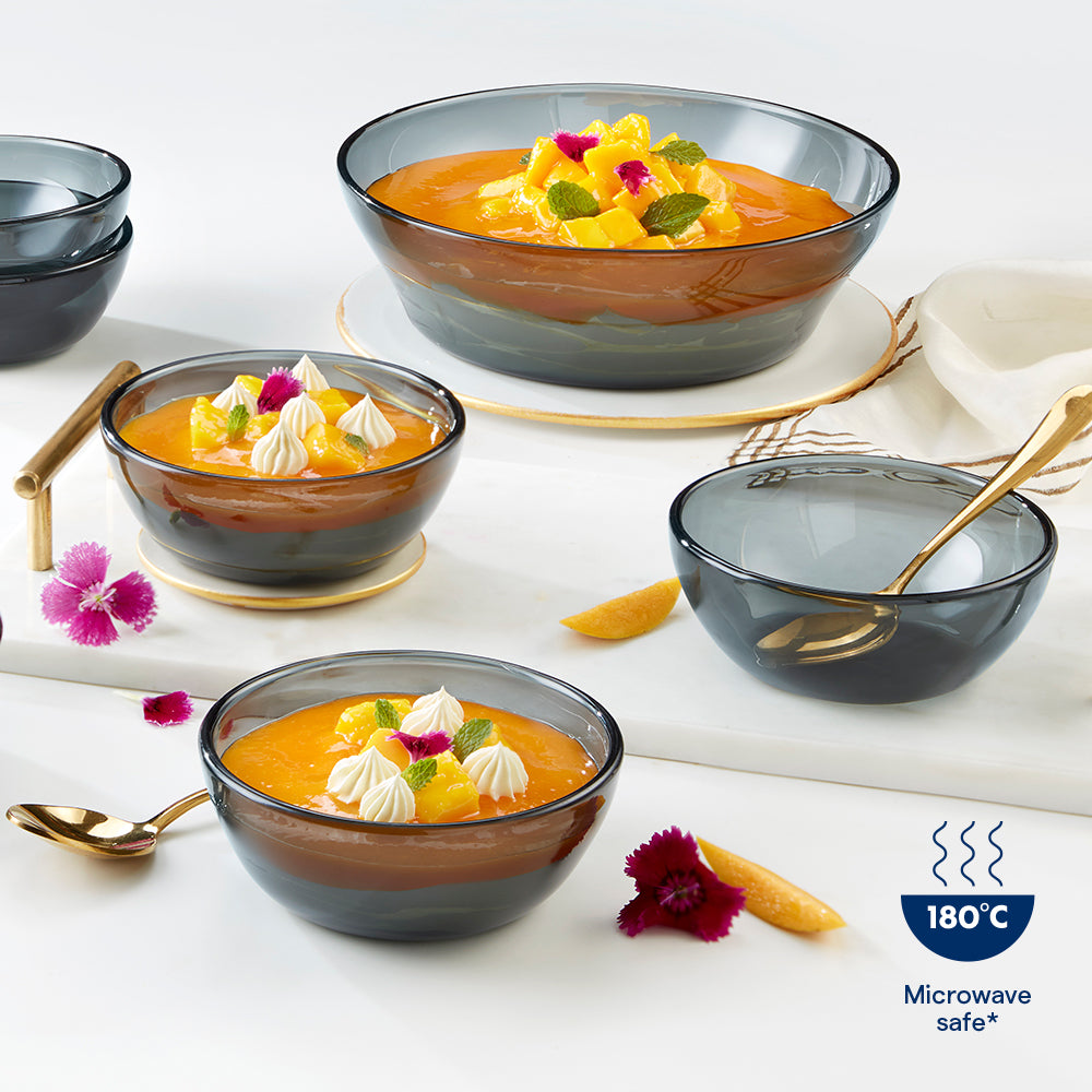 Borosil Aura Ion Glass Small Pudding Set Grey 7 Pcs Set