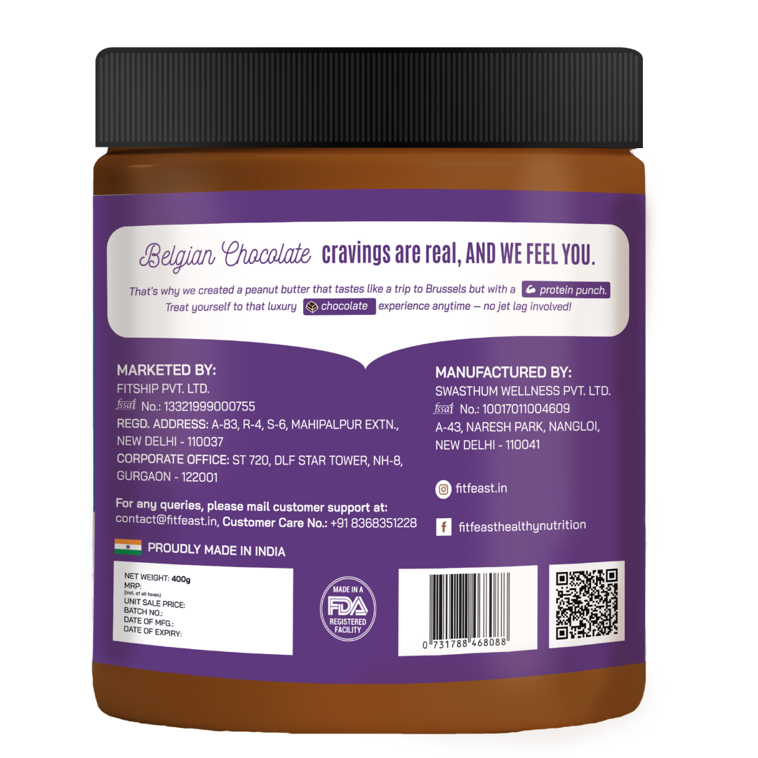 Fitfeast Belgian Chocolate Peanut Butter 400g | As Seen on Shark Tank