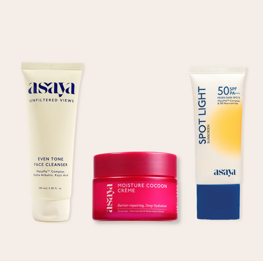 Asaya Better Daily Essentials Set Cleanser Moisture Cocoon Creme and Sunscreen