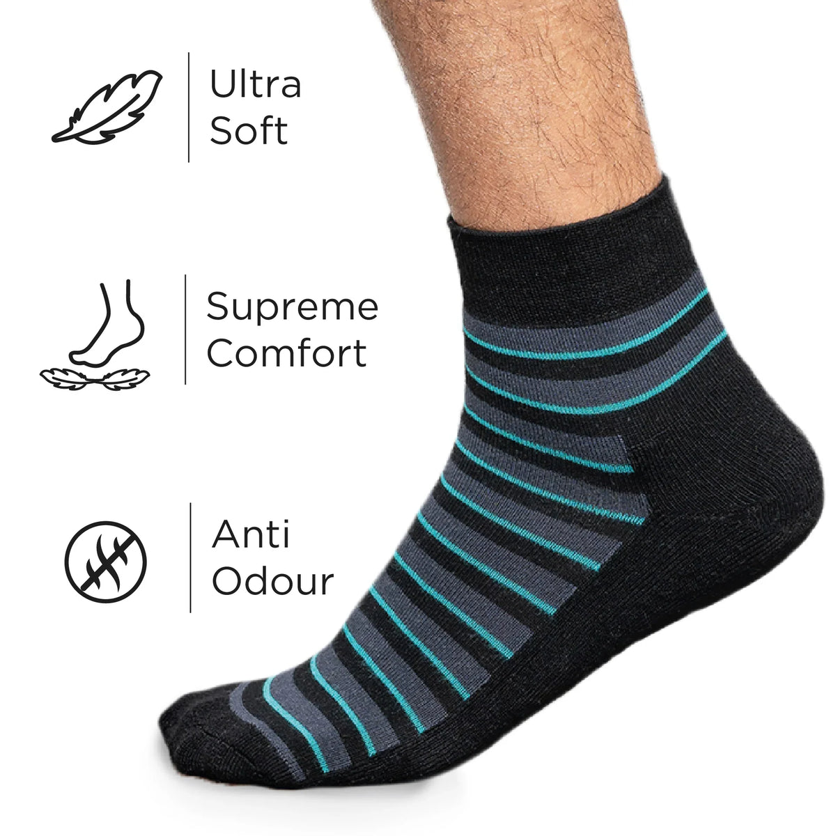 Heelium Bamboo Stripe Quarter Socks - 4 Pairs