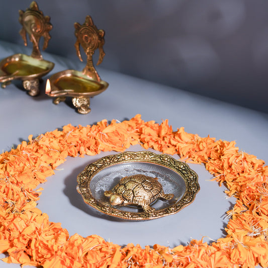 Samskara Home Brass Lucky Tortoise With Plate