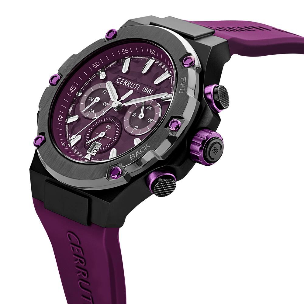 Cerruti 1881 Purple Dial Silicone Strap Watch for Men