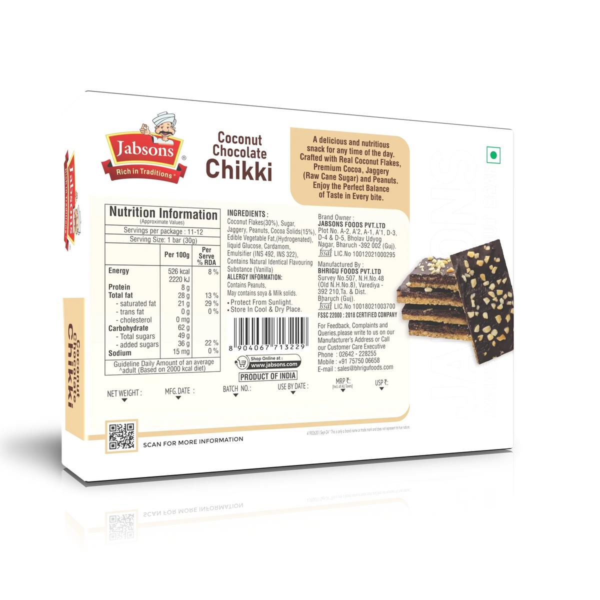 Jabsons Foods Coconut Chocolate Chikki