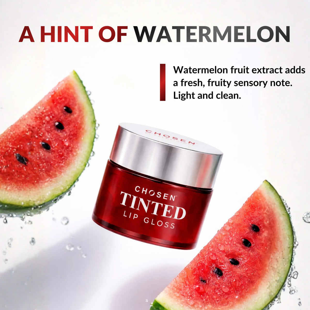 Chosen Tinted Lip Gloss with high shine and botanical radish root pigment, featuring a watermelon freshness. - Image 6