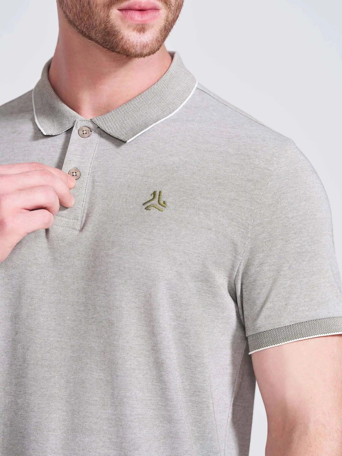 Campus Mens Olive Self Design Polo Collar T Shirt hirt 2