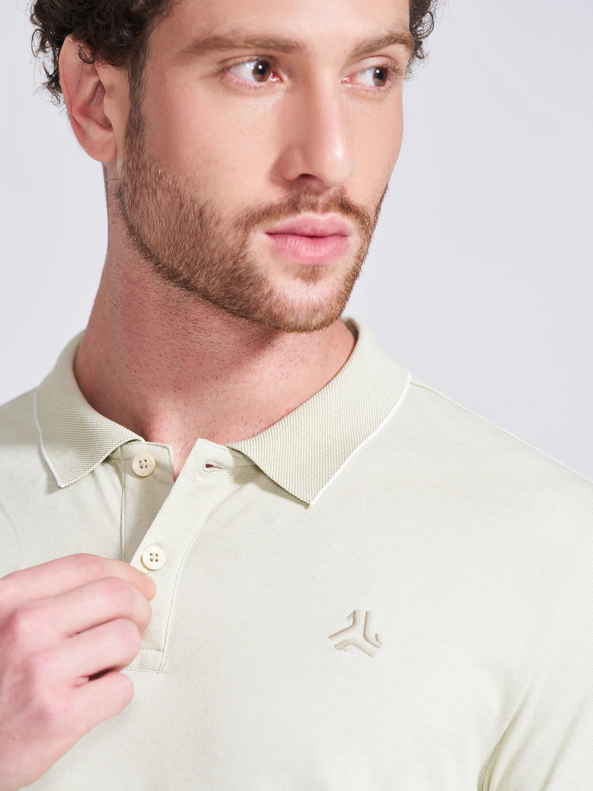 Campus Mens Olive Self Design Polo Collar T Shirt