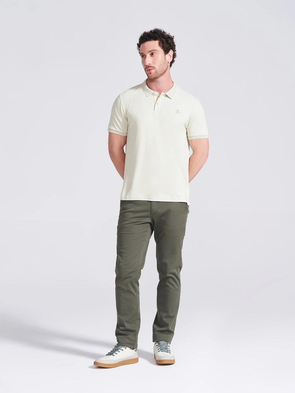 Campus Mens Olive Self Design Polo Collar T Shirt