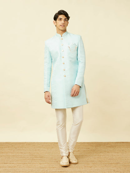 Manyavar Blissful Blue Medallion Patterned Indo Western Set - view 3