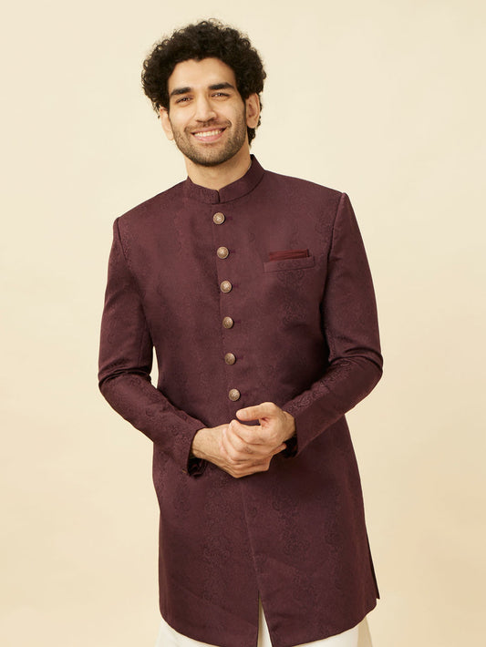 Manyavar Mauve Wine Medallion Patterned Indo Western Set