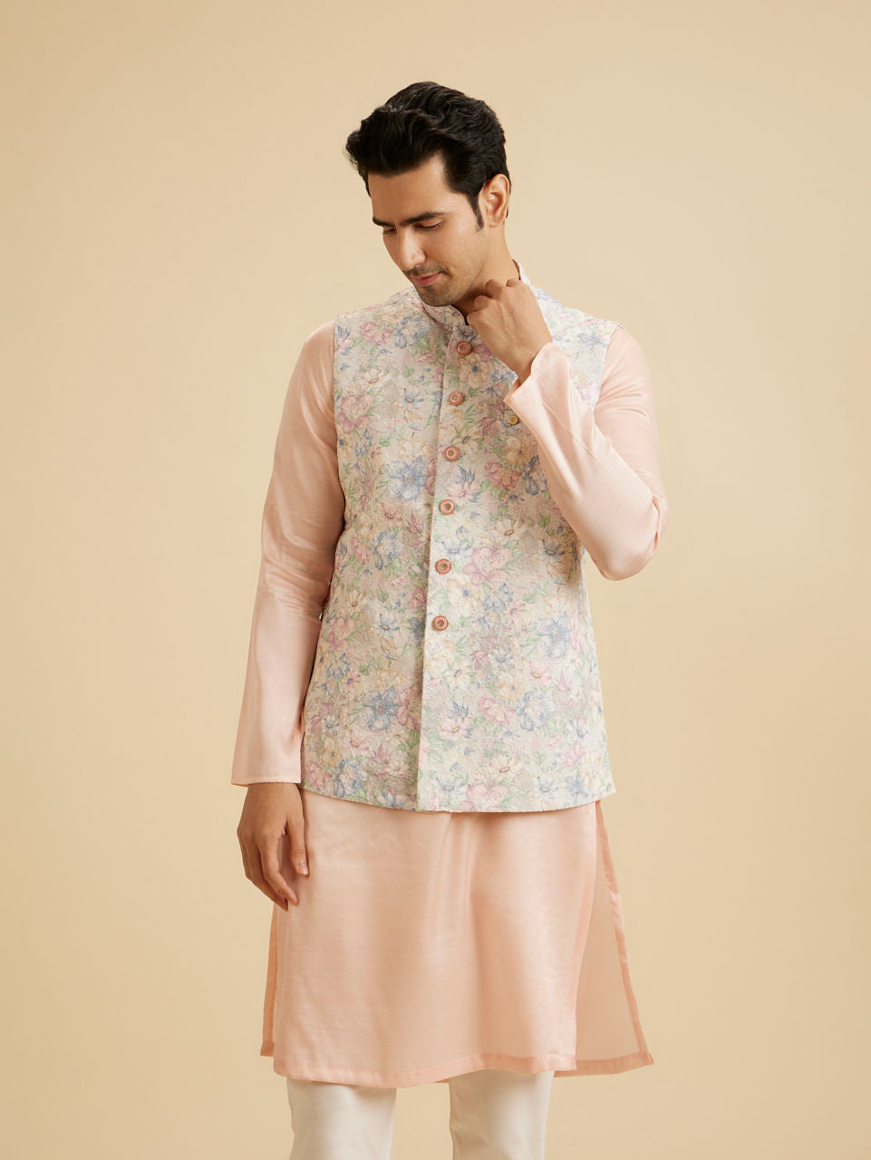 Manyavar Elegant Charm Cream Nehru Jacket