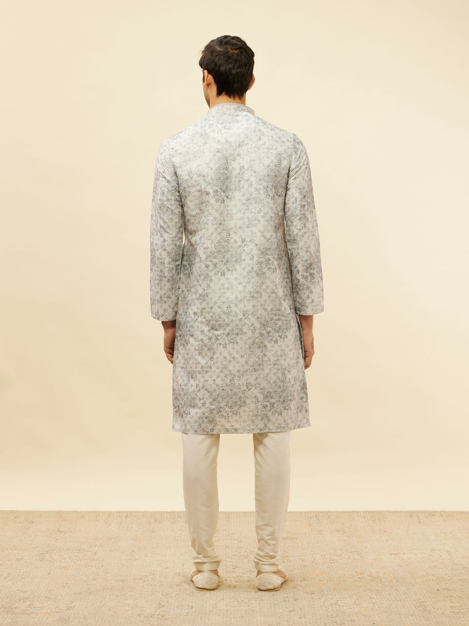 Manyavar Cloud Grey Abstract Print Foil Work Kurta Set - view 6
