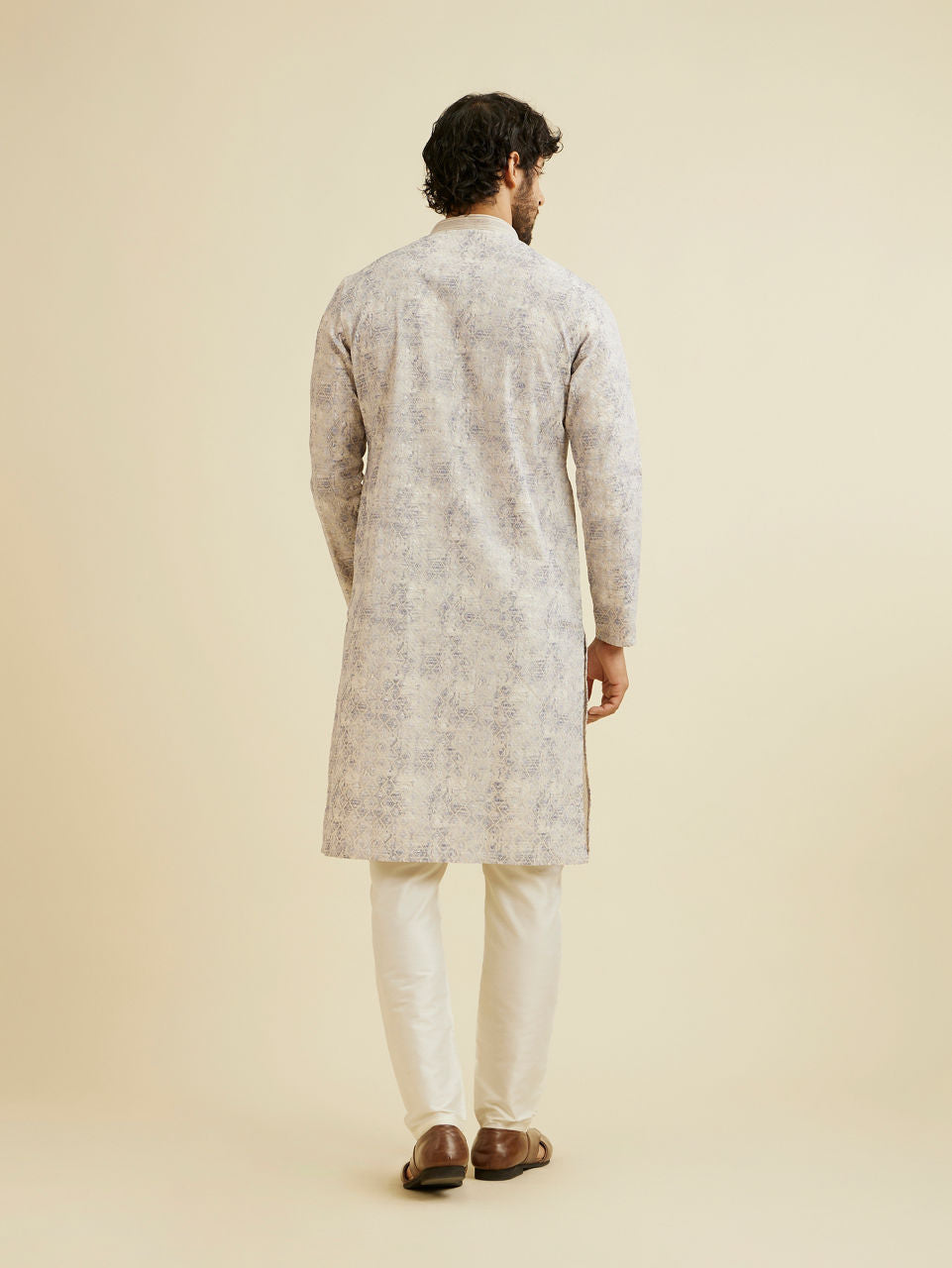Manyavar Lavendar Grey Chikankari Patterned Kurta Set - view 6