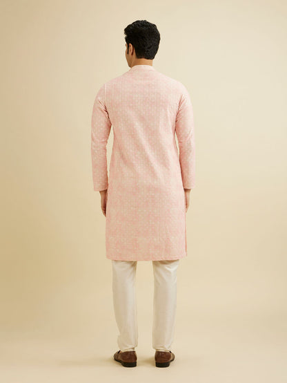 Manyavar Baby Pink Chikankari Patterned Kurta Set - view 6