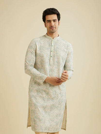 Manyavar Soft Green Chikankari Patterned Kurta Set
