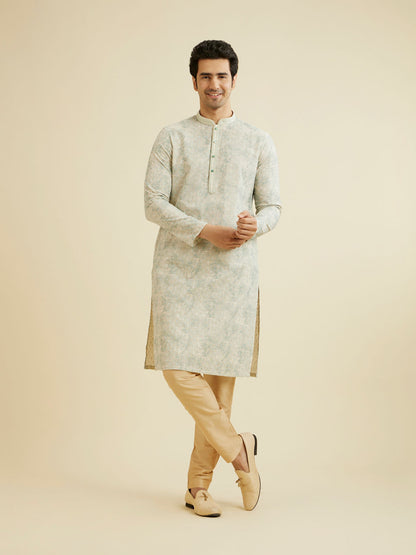 Manyavar Soft Green Chikankari Patterned Kurta Set - view 3