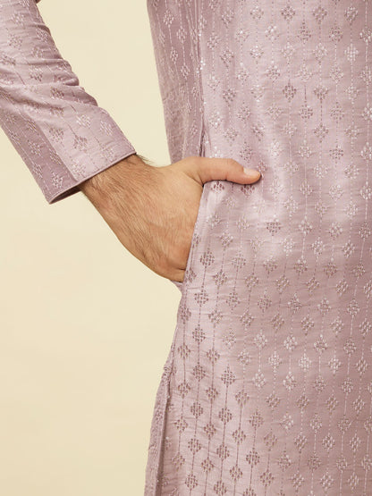 Manyavar Lilac Diamond String Patterned Kurta Set - view 4