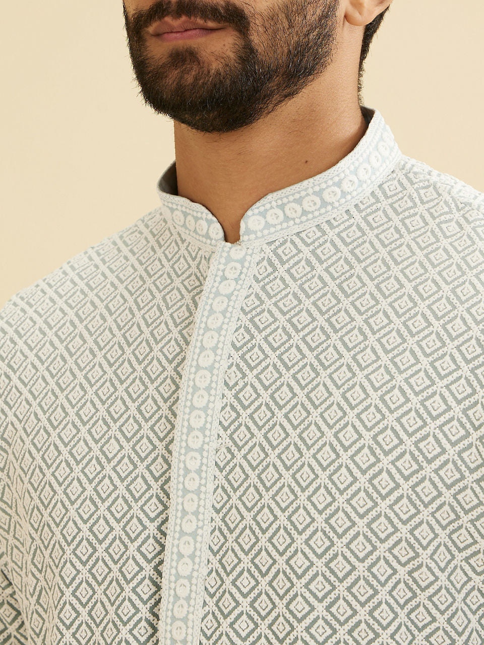 Manyavar Ash Grey Ombre Kurta Set with Chikankari Work - view 2