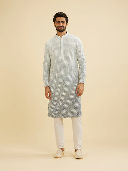 Manyavar Ash Grey Ombre Kurta Set with Chikankari Work - view 3