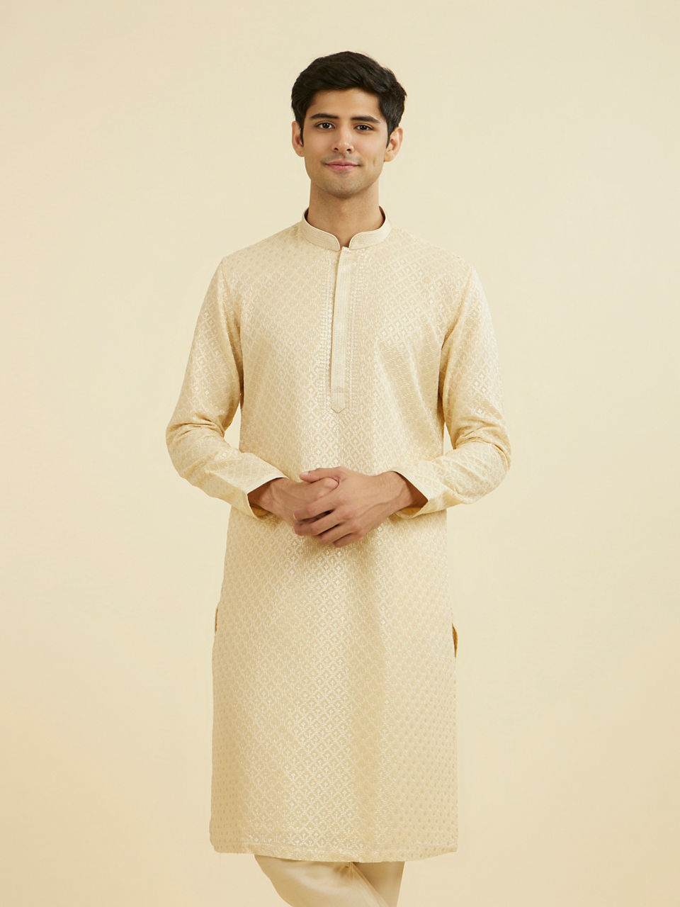 Manyavar Regal Beige Ensemble Kurta Pajama