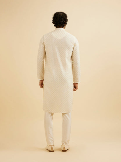 Manyavar Cream White Chikankari Work Kurta Set - view 6