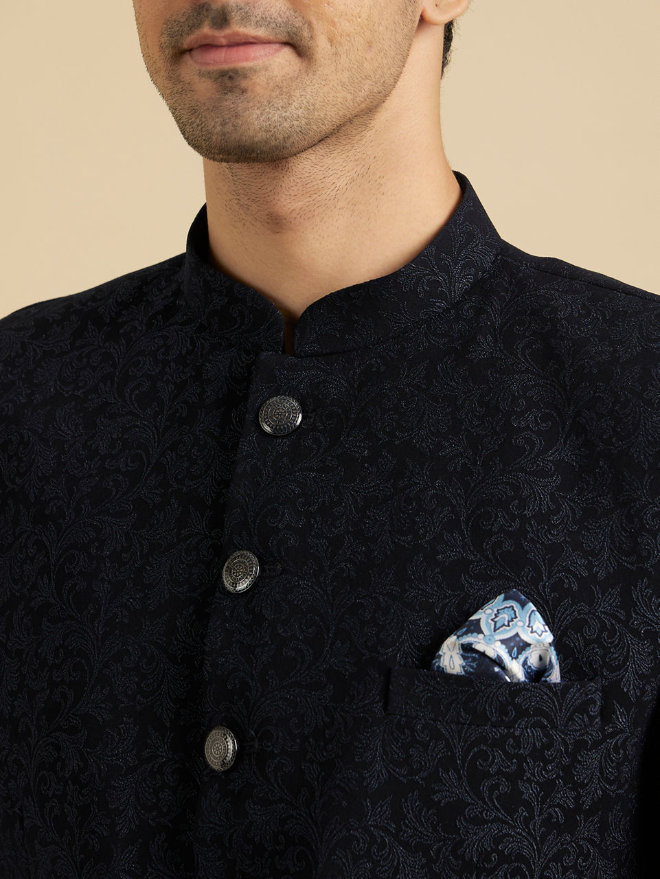 Manyavar Blue Majesty Rayon Suit Set - view 2