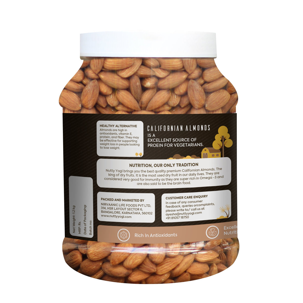 Nutty Yogi California Almonds 1.2kgs Jar