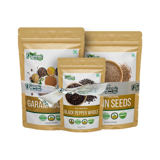 Organic Zing Culinary Spice Collection Garam Masala Cumin Seeds and Whole Black Pepper