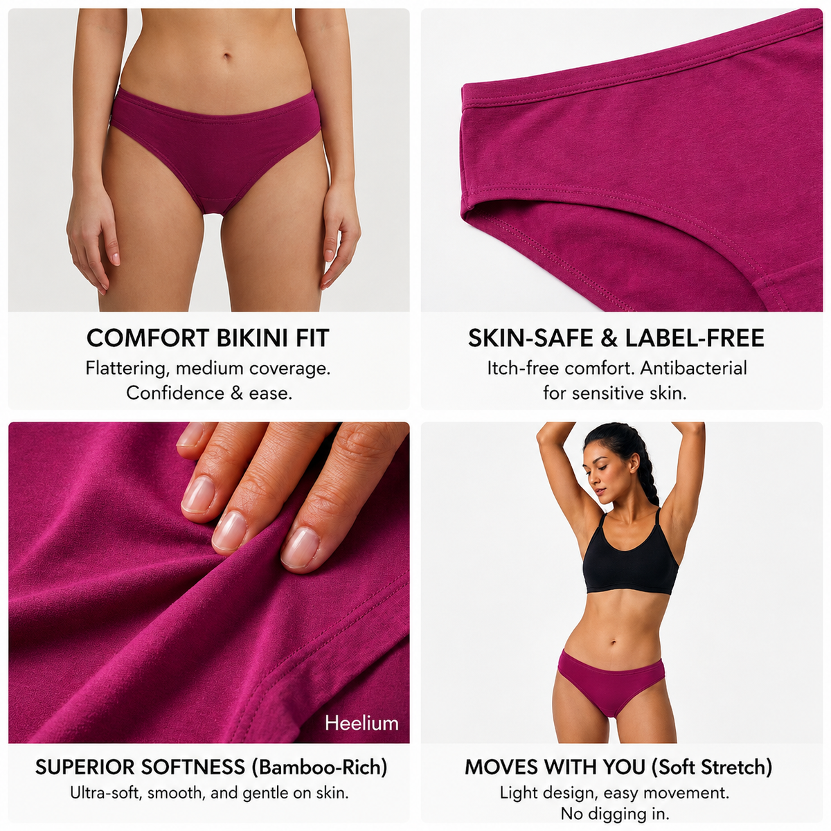 Heelium Bamboo Underwear Bikini for Women - Pack of 1