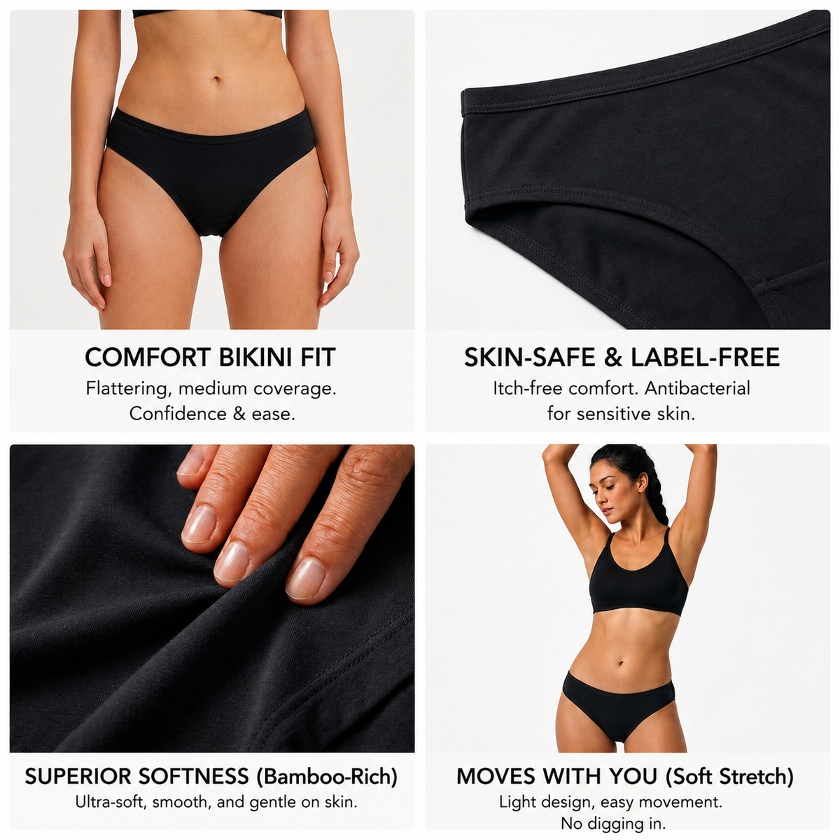 Heelium Bamboo Underwear Bikini for Women - Pack of 1