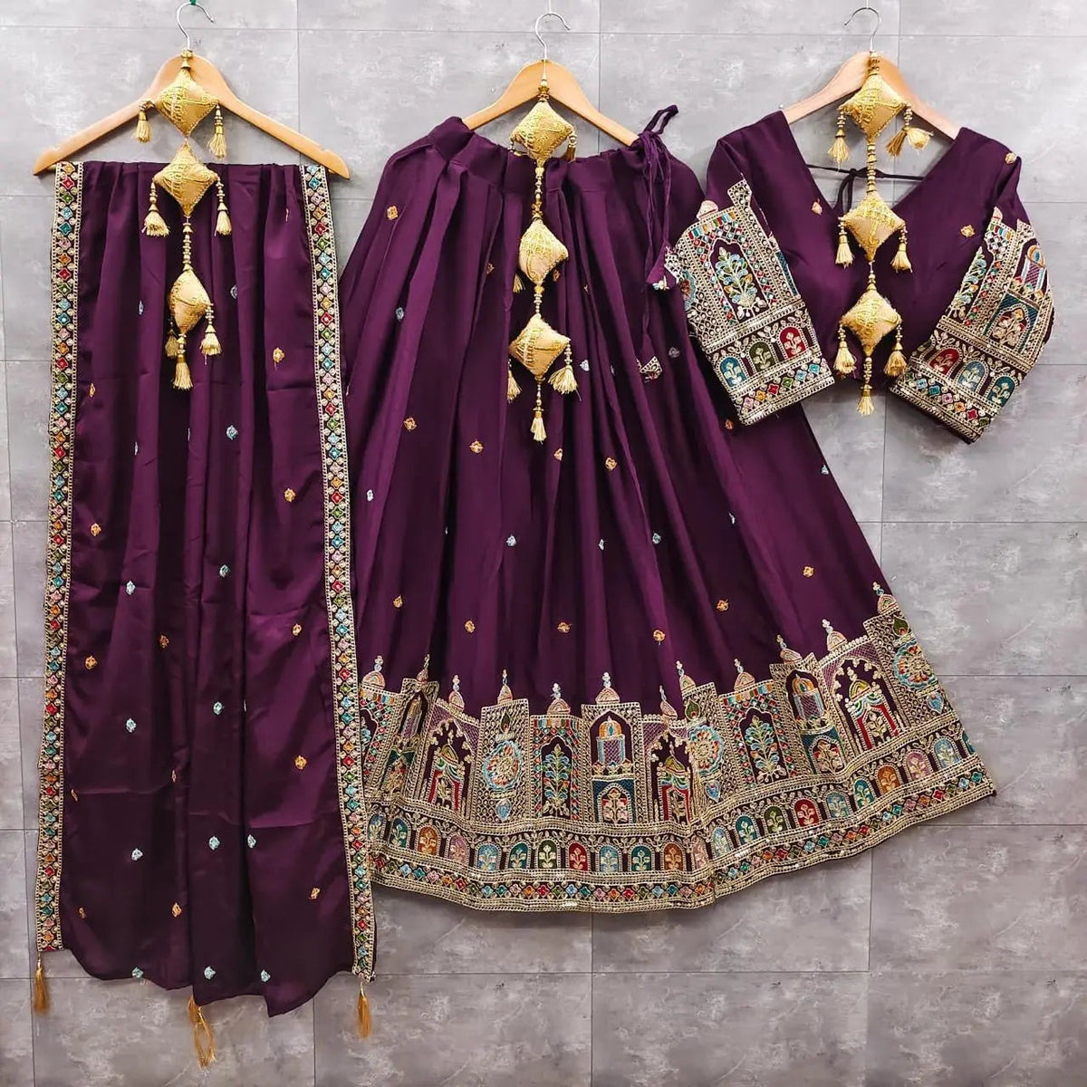 Ethenika Chinon Silk Sequence Thread Embroidery Garba Chaniya Choli