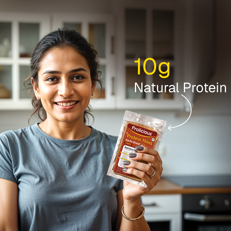 Close-up of crunchy Prolicious Protein Thins with garlic bread seasoning.