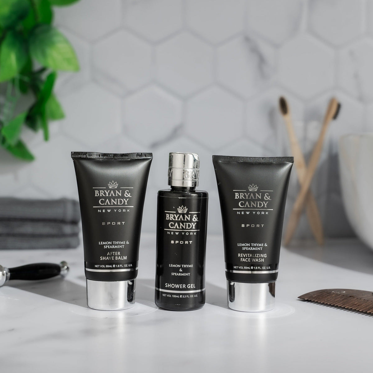Bryan & Candy Sport Elite Ritual gift set featuring face wash, after-shave balm, and shower gel for men.