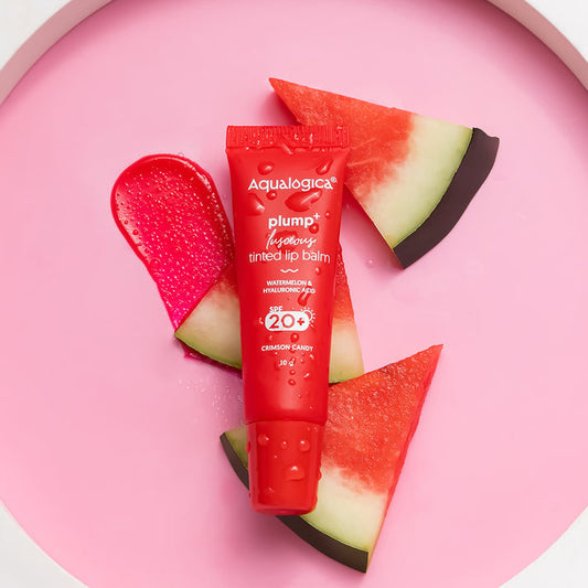 Aqualogica Crimson Candy Plump+ Luscious Tinted SPF 20+ Lip Balm with Watermelon & Hyaluronic Acid 10g