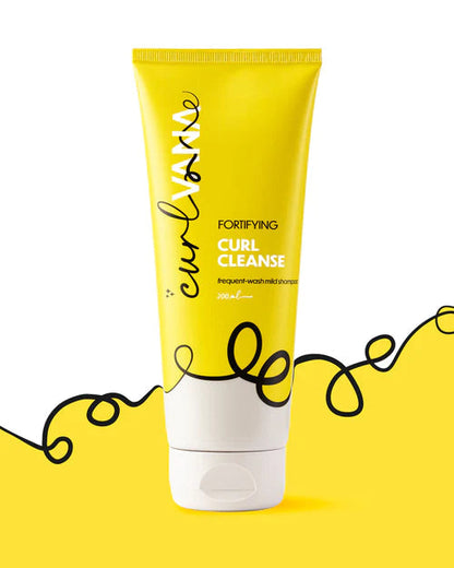Curlvana Fortifying Curl Cleanse Shampoo bottle with rich lather, emphasizing gentle cleansing and curl care. - Image 2