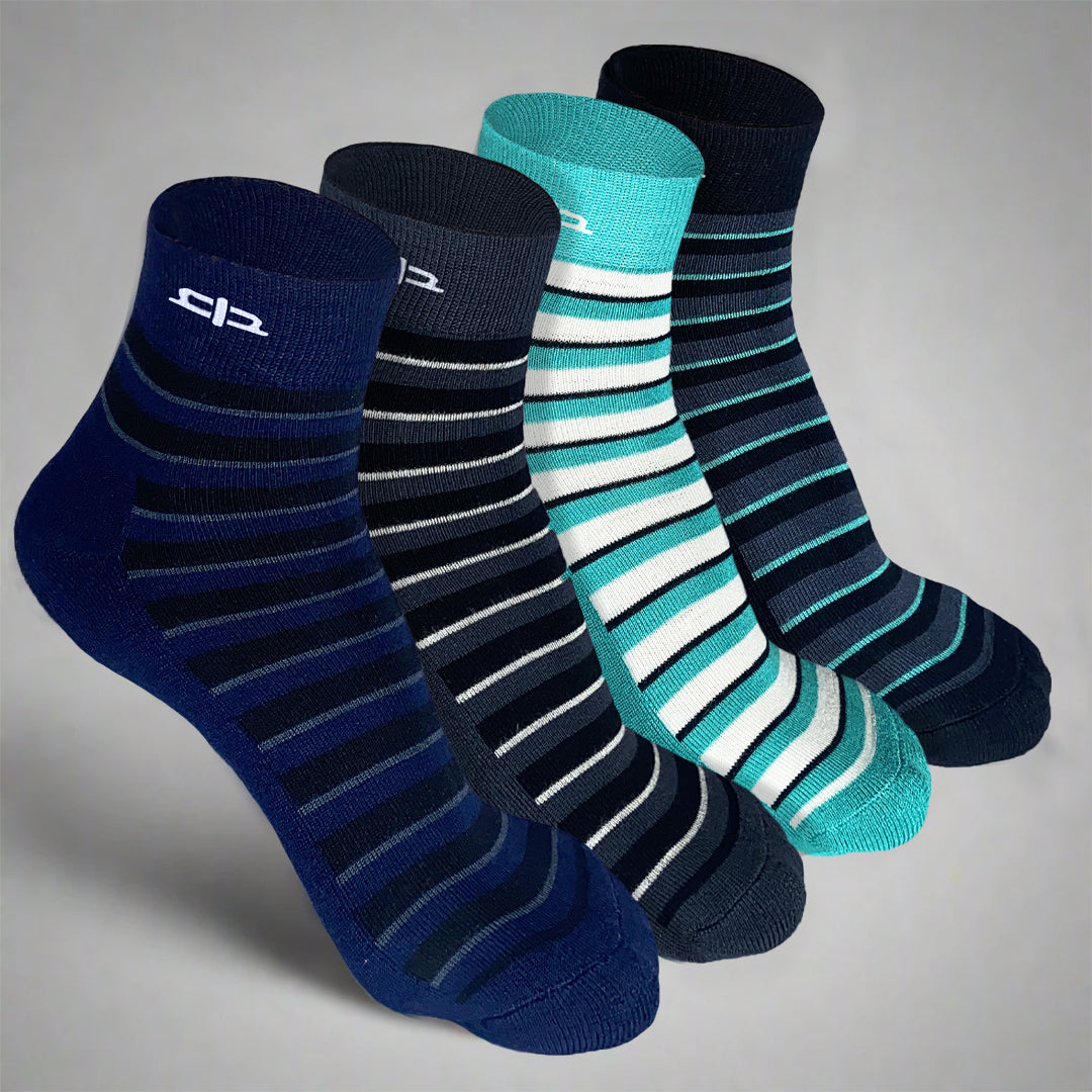 Heelium Bamboo Stripe Quarter Socks - 4 Pairs