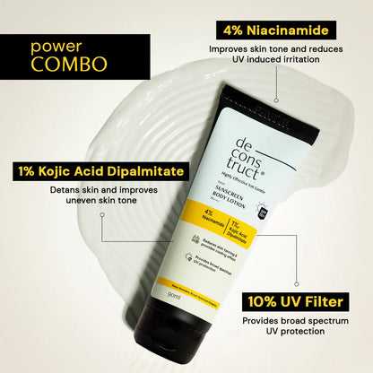 Deconstruct Detan Sunscreen Body Lotion 4% Niacinamide +1% Kojic Acid Dipalmitate + SPF 50 PA++++