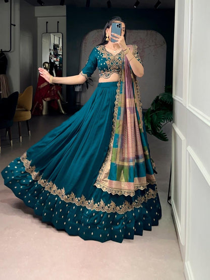 Ethenika Vachitra Silk Sequence Thread Embroidery Work Designer Lehenga Choli Set
