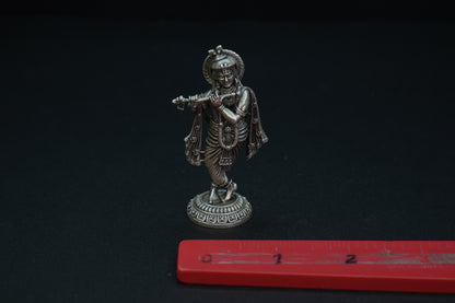 Pure Silver Antique Krishna Standing 36.40G By Mahita Collections - PUSHMYCART