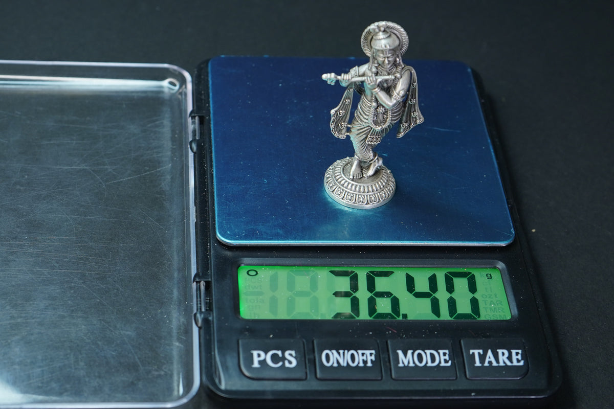 Pure Silver Antique Krishna Standing 36.40G By Mahita Collections - PUSHMYCART