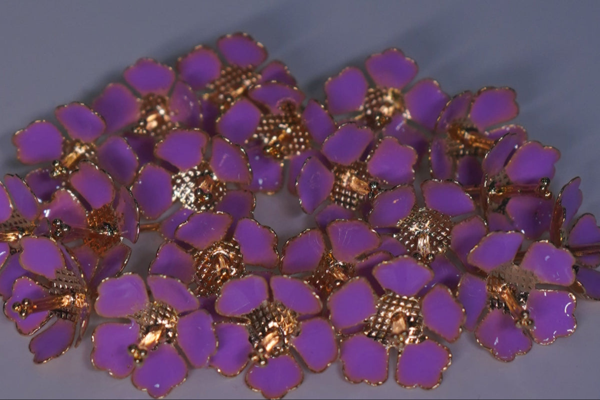 Pure Silver Enamel Violet Color Flowers 18G (Pack Of 10) - PUSHMYCART