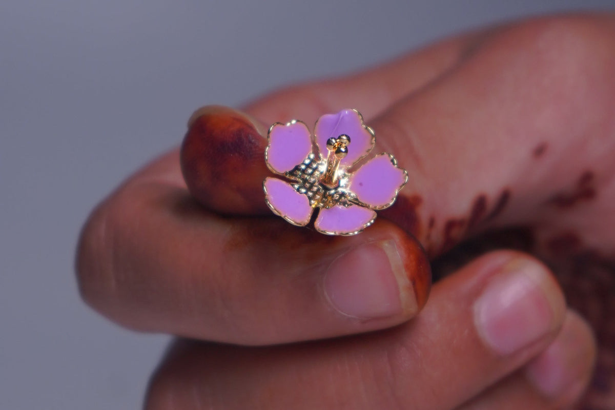 Pure Silver Enamel Violet Color Flowers 18G (Pack Of 10) - PUSHMYCART
