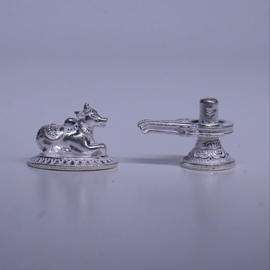 Pure Silver Nandi With Shivling Set 20G - PUSHMYCART