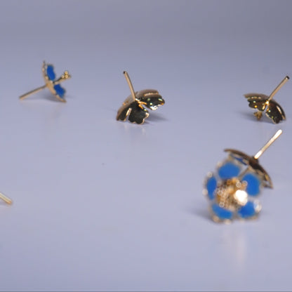 Pure Silver Dark Blue Enamel Flowers 18G (Pack Of 10) - PUSHMYCART