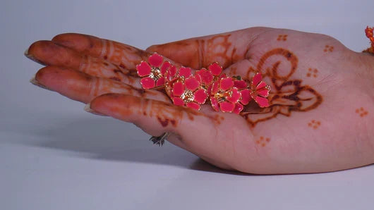 Pure silver Enamel red flowers 18G (Pack Of 10) (MSKU: SKU: 900961)